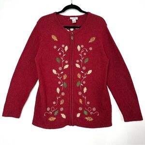 Cottagecore Grannycore Embroidered Fall Leaves Cardigan Goblincore Hobbit Cozy
